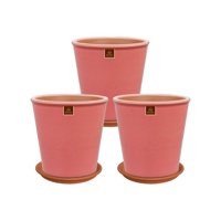Pottery - Set De 3 Macetas Zaia 20 Cm Rosa Alegre Y Sus Platos