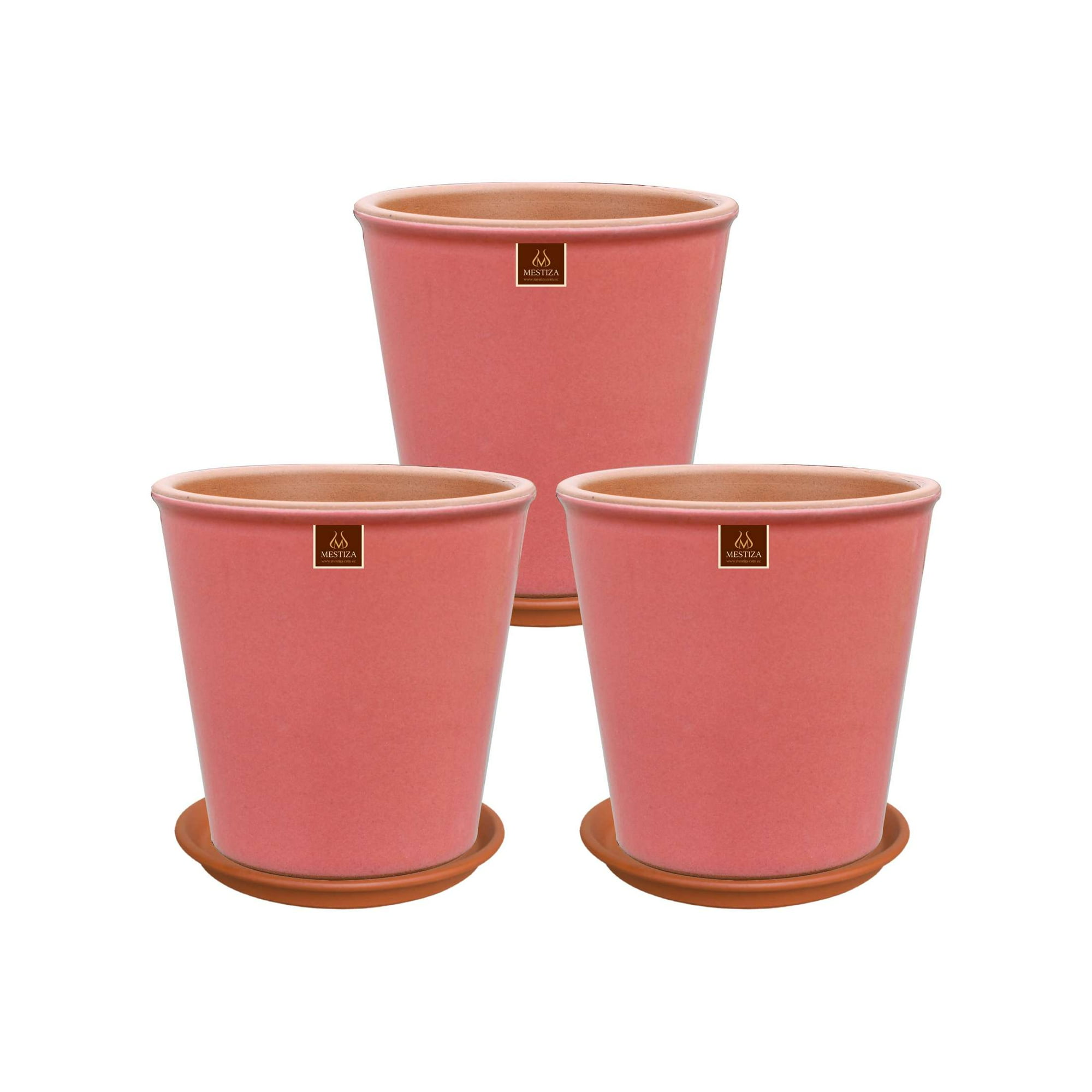 Pottery - Set De 3 Macetas Zaia 20 Cm Rosa Alegre Y Sus Platos