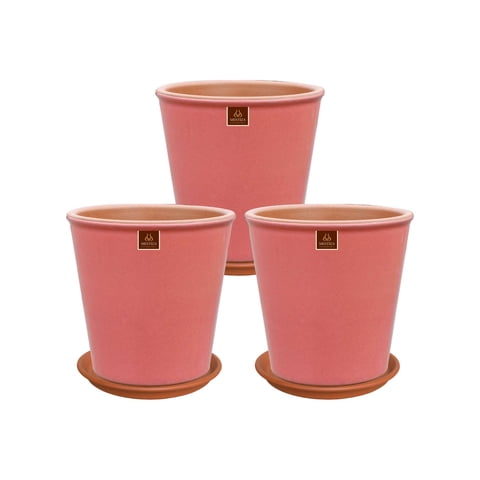 Pottery - Set De 3 Macetas Zaia 20 Cm Rosa Alegre Y Sus Platos