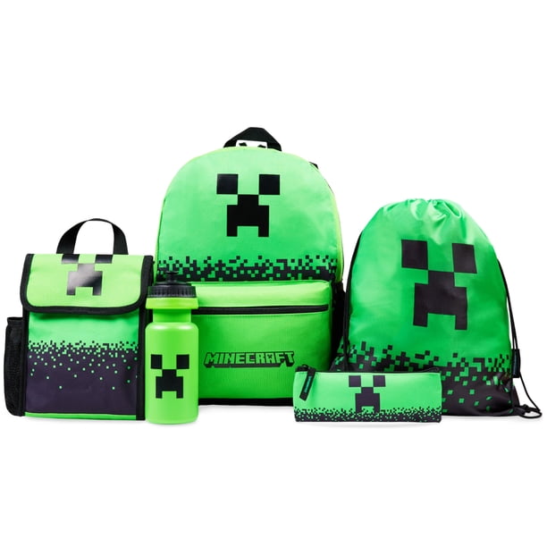 Juego de mochilas Minecraft de 5 piezas con bolsa de almuerzo y botella de agua para niños