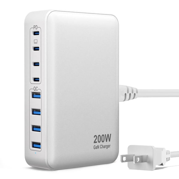 Cargador USB C Nongxiang, 200 W, 8 puertos, centro de carga rápida GaN