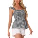 thumbnail image 4 of INSPIRE CHIC Blusa de Cuadros con Peplum para Mujer Regreso a Clases Cuello Cuadrado Sin Mangas Verano XS Negro, 4 of 6