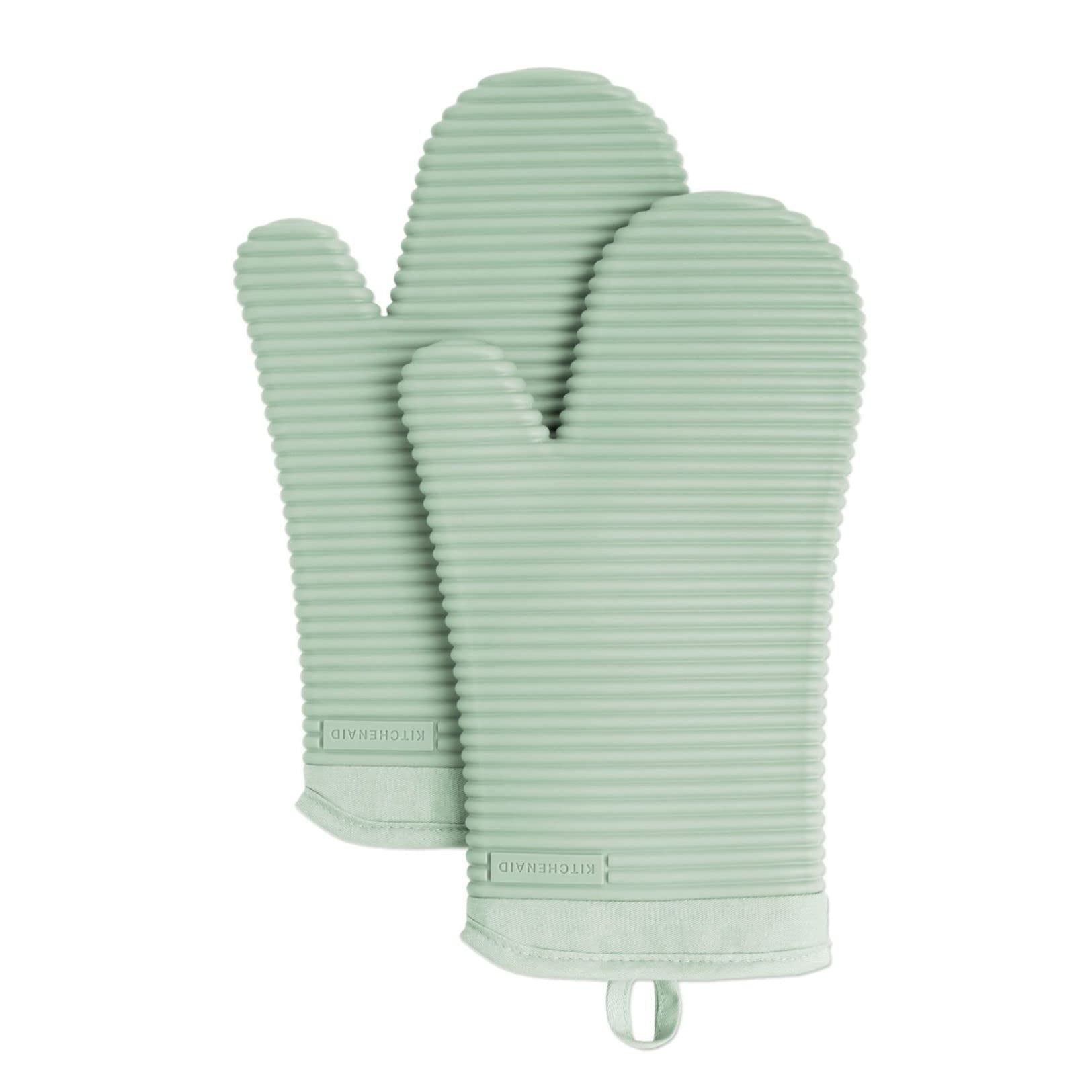 Juego De Guantes De Cocina Kitchenaid De Silicona Suave Acanalada, Color Pistacho