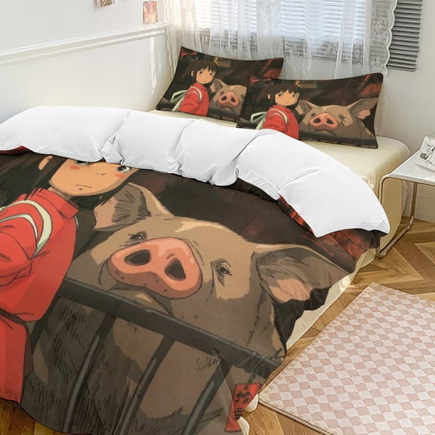 Spirited Away 3-Piece Bedding Set Warm And Comfortable Soft Duvet Cover Bed Set for Boys Girls Kids Adult Bedroom All Season