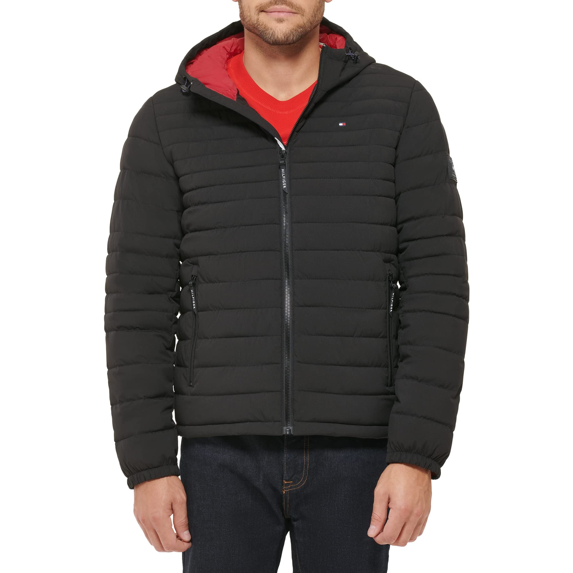 Chaqueta Tommy Hilfiger De Poliéster Elástico Con Capucha, Plegable, Para Hombre, Negra