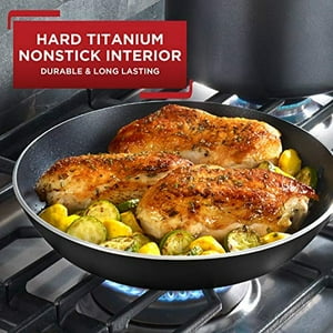 T Fal - C51782 Progrado Titanio Titanio Nonstick Thermo Spot Lavavajillas Safe Pfoa Con Base De Cocina Base De Inducción Saute Boacher Cooker Cooker 5 Cuartos Negro