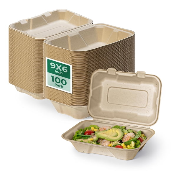 Recipientes Para Comida Aptos Para Preparación De Comidas 100 Unidades Compostables 9 X 6 Pulgadas