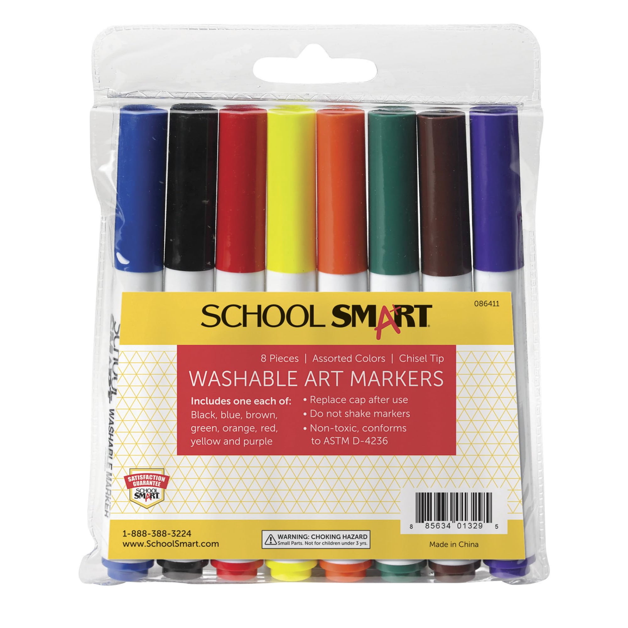 Rotuladores Lavables School Smart Con Punta Cincelada, Varios Colores, 8 Unidades
