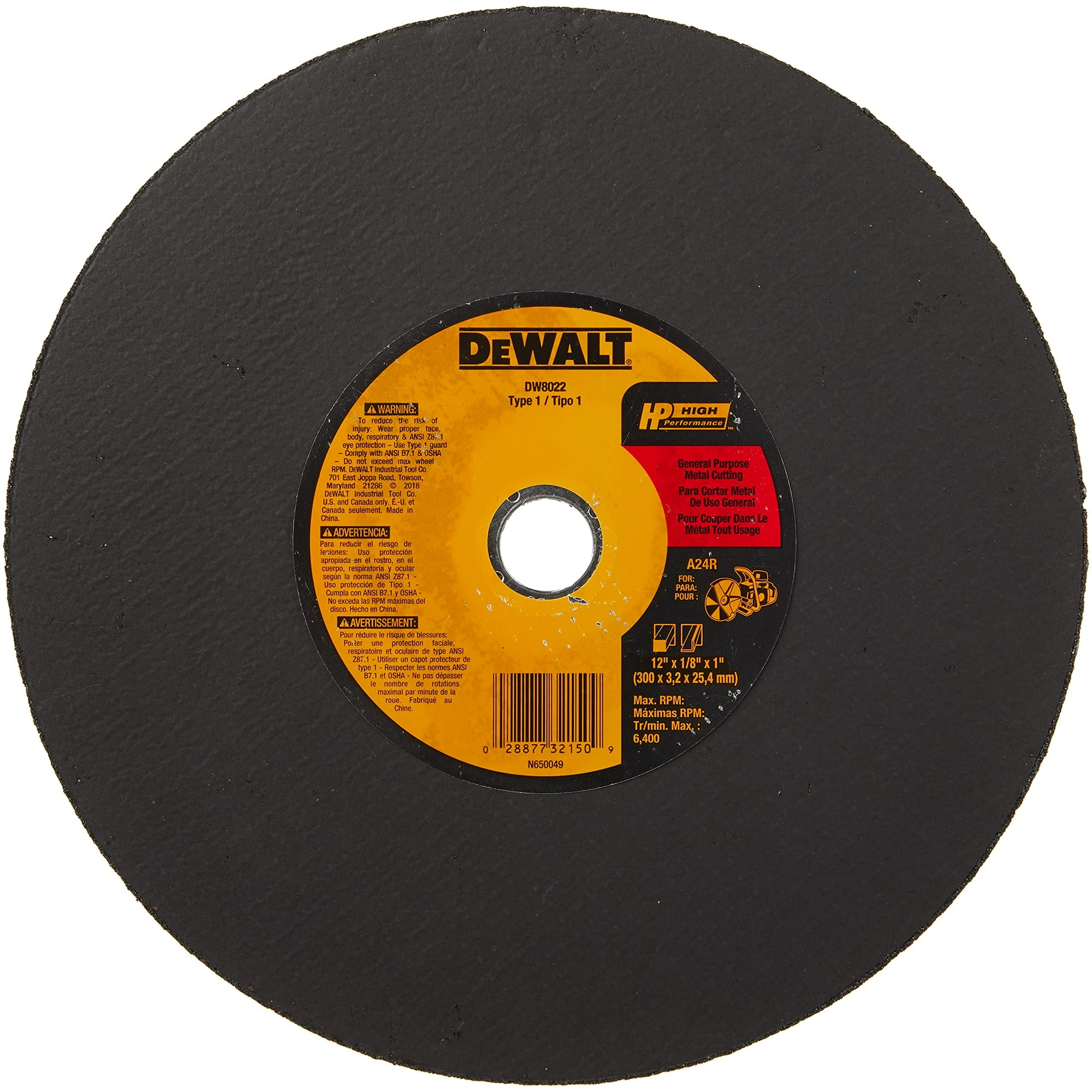 Disco De Corte Dewalt Dw8022 Para Metal De 12 X 1/8 Pulgadas