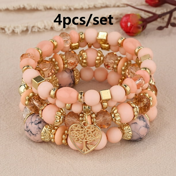 Heart Charm Beads Layered Bracelet Set Pompomia Bracelet Charm Vintage Jewelry Valentine's Day Gift