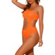 thumbnail image 4 of INSPIRE CHIC Traje de baño de una pieza para mujer con un solo hombro, corte asimétrico en la cintura, tejido acanalado, traje de baño monokini grande en color naranja fluorescente, 4 of 5