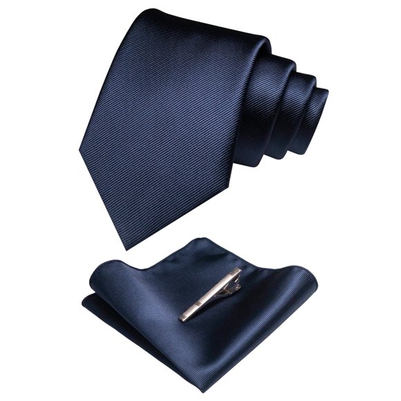 Corbata JEMYGINS 147 cm Azul Marino – Conjunto con Pañuelo de Bolsillo y Presilla