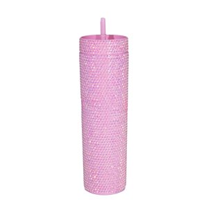 Magideal - Bling Tumbler Con Pajita Y Tapa, Bebidas Frías, Botella De Agua, Café Helado, Taza Y Taza De Viaje, Vasos De Plástico Reutilizables, Perfecto , Rosado Plástico Rosa 450Ml
