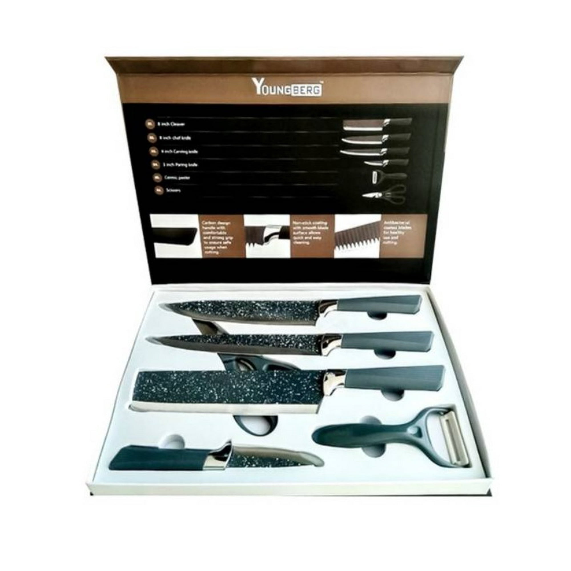 Tomasstore - Set De Cuchillas De Cocina 6 Pcs Antideslizante Younberg