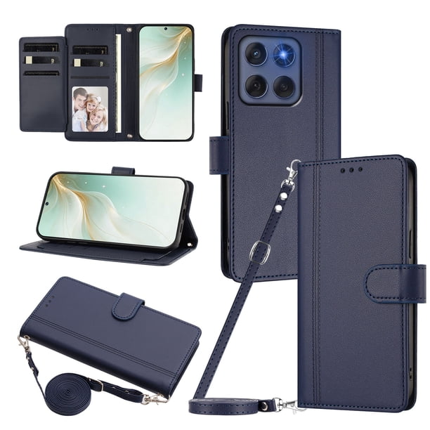 Funda Tipo Libro para Motorola Edge 60 Fusion con Ranuras para Tarjetas, Azul