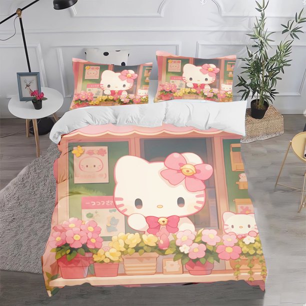 Hello Kitty Cute Printed Cartoon Quilt Cover 3D Children'S Bedding Set Duvet Covers 100% Polyester Twin Sets With Pillowcase