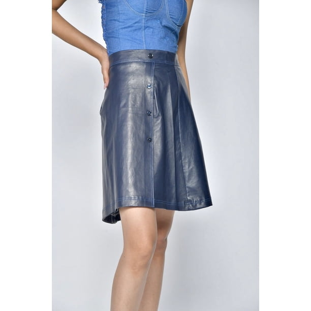 Falda Sharo Classic Leather Cuero Azul Marino Lider