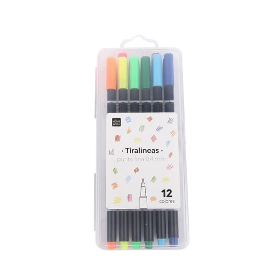 Homewell - Set Lápices Tiralíneas Punta Fina 12 Colores