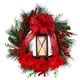 thumbnail image 1 of Corona de Navidad con forma de flor de pascua casi natural, 70 cm, con vela LED, 1 of 4
