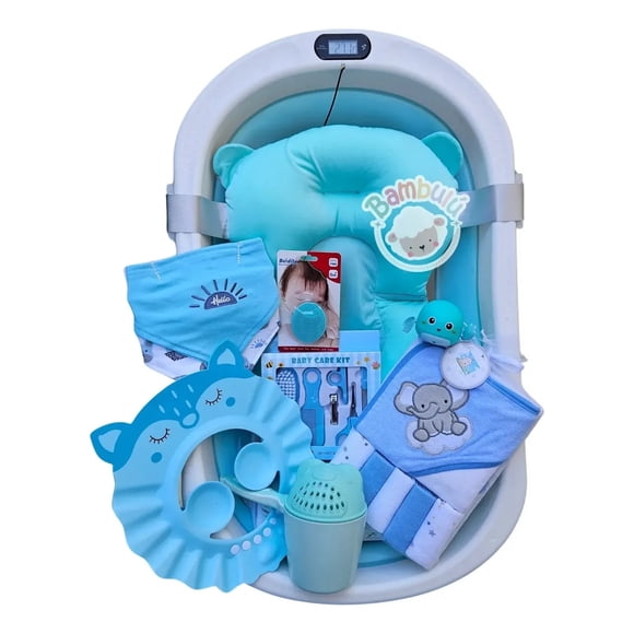 Bañera Plegable Azul Bebe Con Termómetro + Accesorios