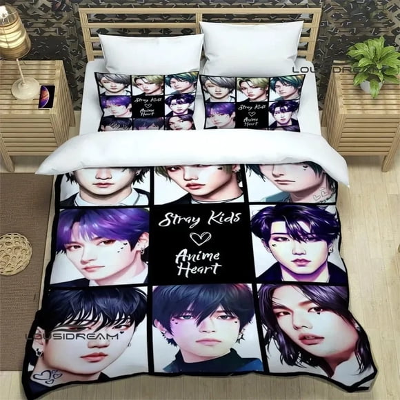 KPOP S-Stray-K-Kids print Bedding Sets exquisite bed supplies set duvet cover bed comforter set bedding set luxury birthday giftBed Sheets