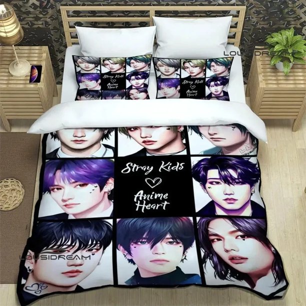 KPOP S-Stray-K-Kids print Bedding Sets exquisite bed supplies set duvet cover bed comforter set bedding set luxury birthday giftBed Sheets