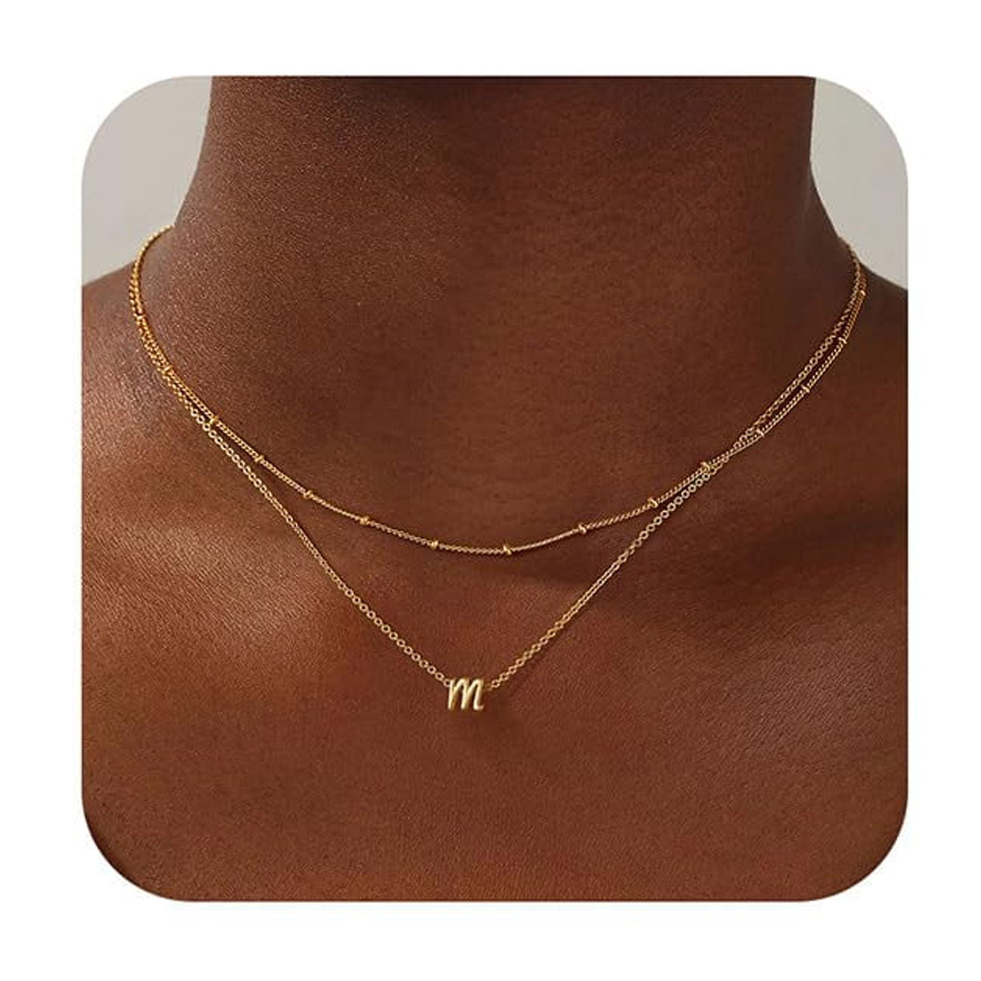 Collar Yoosteel Con Inicial En Capas, Letra M, Chapado En Oro De 14 Quilates