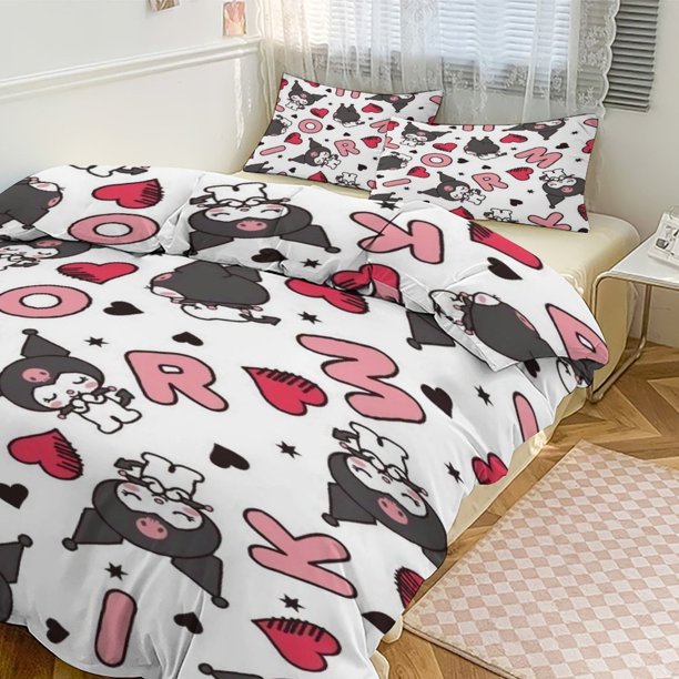 Kuromi Print Bedding Set Pattern Duvet Cove Set 3 Pieces 1 Quilt Cover And 2 Pillowcases for Women Men Teens