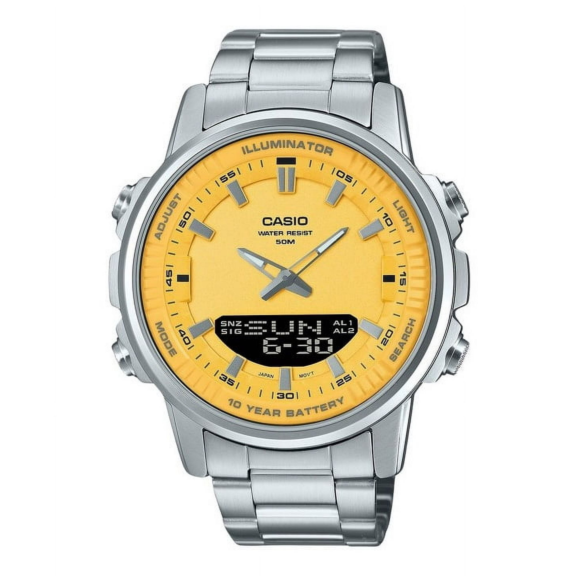 Casio - Reloj Análogo Digital , Acero Inoxidable, Dial Amarillo, Cuarzo - Amw-880d-9av Para Hombre