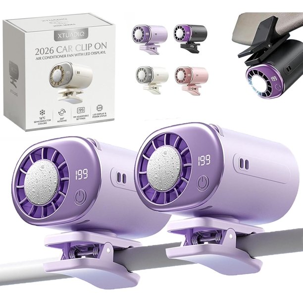 Ventilador clip coche pantalla LED 16°C semi enfriamiento USB recargable 360° 199 velocidades