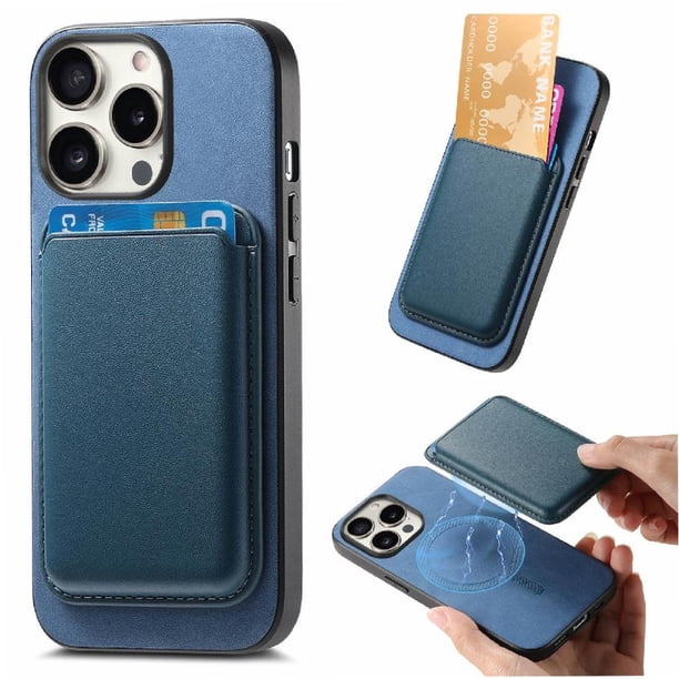 Funda de Cuero Magnética con Tarjetero para iPhone 16 Pro Max Cubierta Delgada Azul