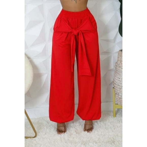Saronite Pantalones Largos con Cintura Elástica Alta, Bolsillos Laterales y Bolsillos Laterales, Color Rojo (para Mujer)