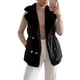 thumbnail image 2 of INSPIRE CHIC Chaleco Acolchado para Mujer con Cuello de Solapa de Felpa, Doble Botonadura, Grande, Negro, 2 of 6