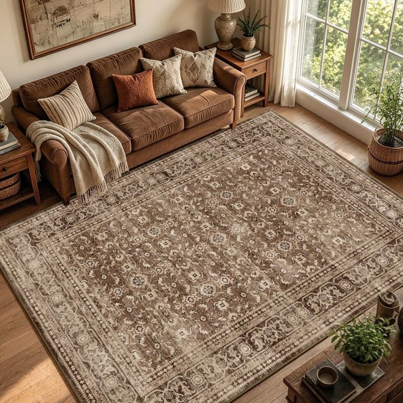 Alfombra LòutiRoot Home 152 × 107 cm Marrón Lavable Vintage