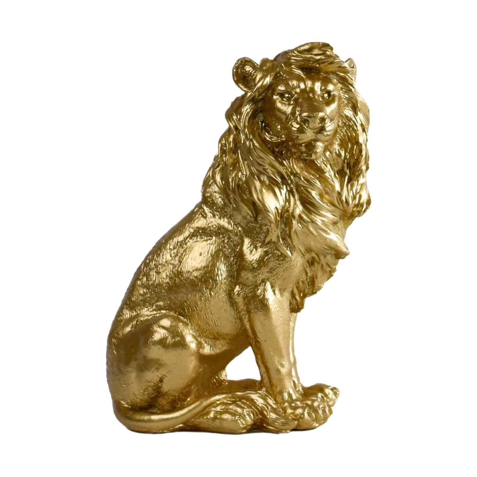 Bothyi - Estatua De León Pequeña, Escultura Moderna De Resina Para Dormitorio, Mesita De Noche, Mesa De Centro, Color Dorado.