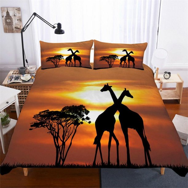 Giraffes Safari Animals Quilt Duvet Cover Set Bedroom Decor 3-Piece Bedding Set