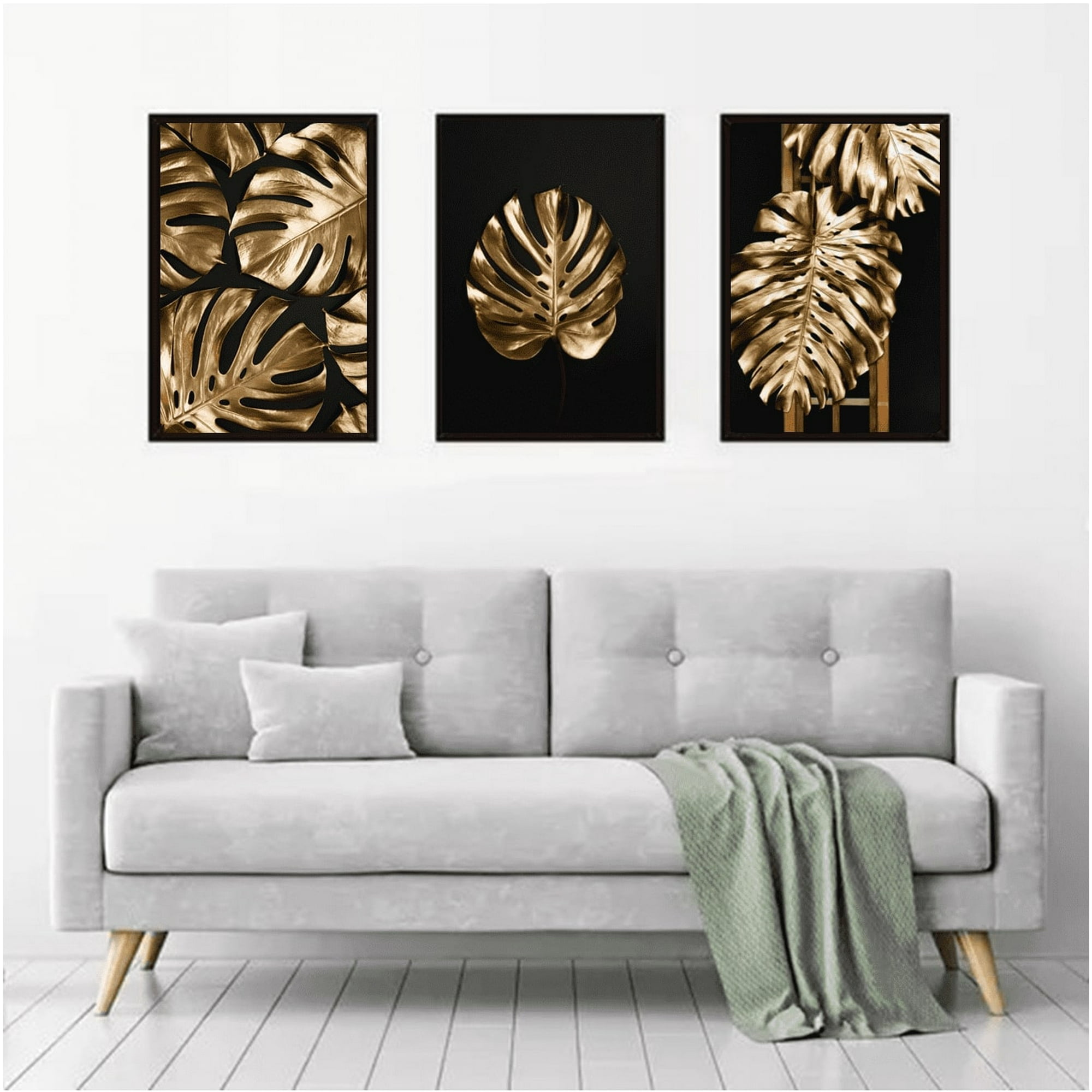 Genérico - Cuadros Decorativos Hojas Doradas Pack X 3 Uds 35x50 Cm C/u