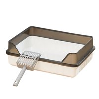Magideal - Caja De Arena Para Mascotas, Orinal Para Inodoro, Bandeja De Baño Profunda, Marco Desmontable, Orinal De Cara Alta, Caja De Arena Pequeña Para Mascota Gris Negro