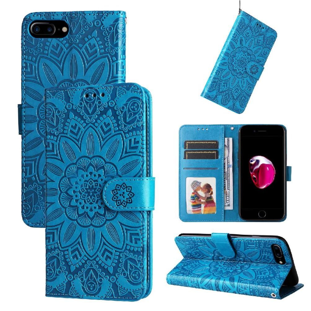 Funda Tipo Cartera Foxdock Para Iphone Se 2020 , Diseño Girasol En Relieve, Cuero Pu, Cierre Magnético, Soporte Y Tarjetero
