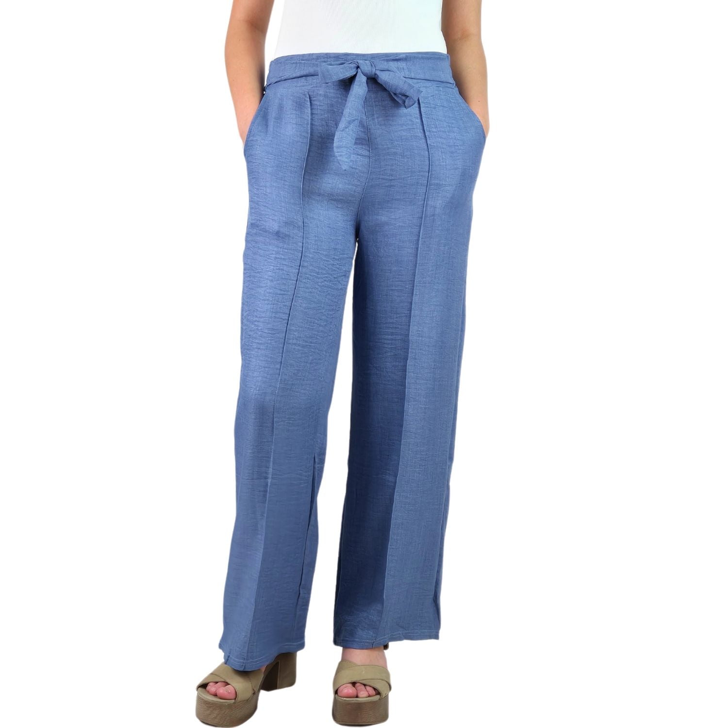 Likeshop - Pantalon Palazzo Mujer Tipo Lino Casual Semi Formal Tiro Alto 890