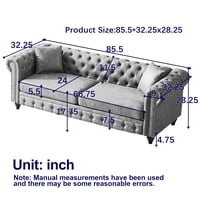 M&Ms - Fx 85.5""Living Room With Tech Fabric Chesterfield Sofa With Rolled Arms 3 Seater Sofa With Button Design And 2 Cushions For Apartment, Office, Living Room
