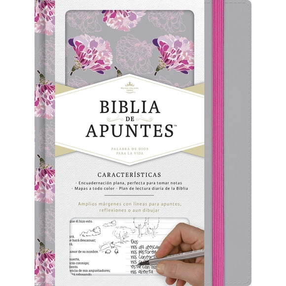 Tela gris/rosa sobre tabla para tomar notas de la Biblia RVR 1960