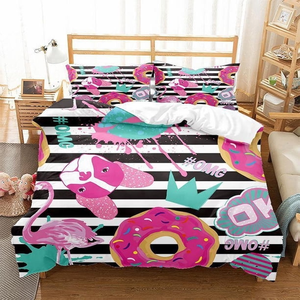 Cartoon Unicorn Rainbow Ice Cream Cloud Quilt Duvet Cover Set Bed Linen Kids3-Piece Bedding Set