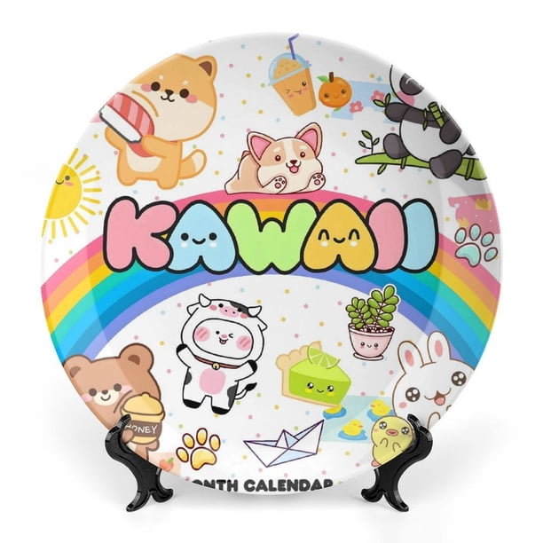 Kawaii Plato decorativo de porcelana fina (bone china), plato decorativo de cerámica para hogar, oficina, soporte de pared, platos decorativos para dormitorio - 6 pulgadas (15 cm)
