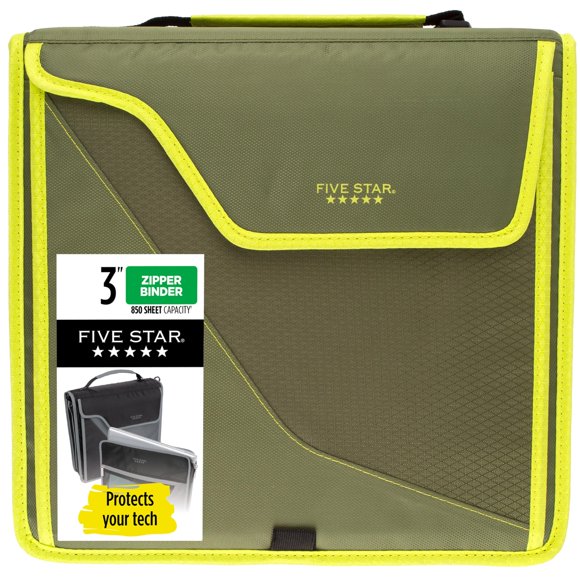 Carpeta con cremallera Five Star 7,6 cm 850 hojas color oliva/cítrico