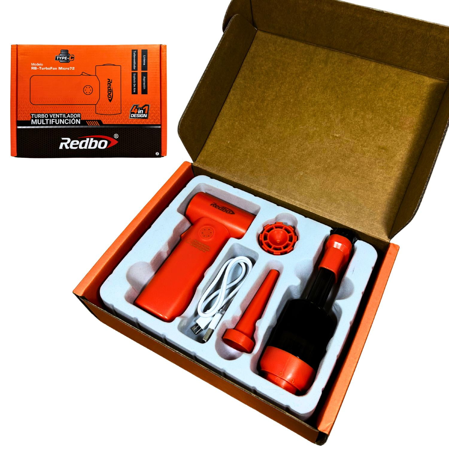 Redbo - Mini Aspirador Y Soplador Portátil 4 En 1 (turbofan 110.000 Rpm) + Linterna