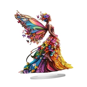 Magideal - Adorno De Hada Y Mariposa De Acrílico 2D, Letrero Plano, Ideal Para Bricolaje, Regalo Creativo, Decoración De Escritorio Con Base Para El Rincón De Va