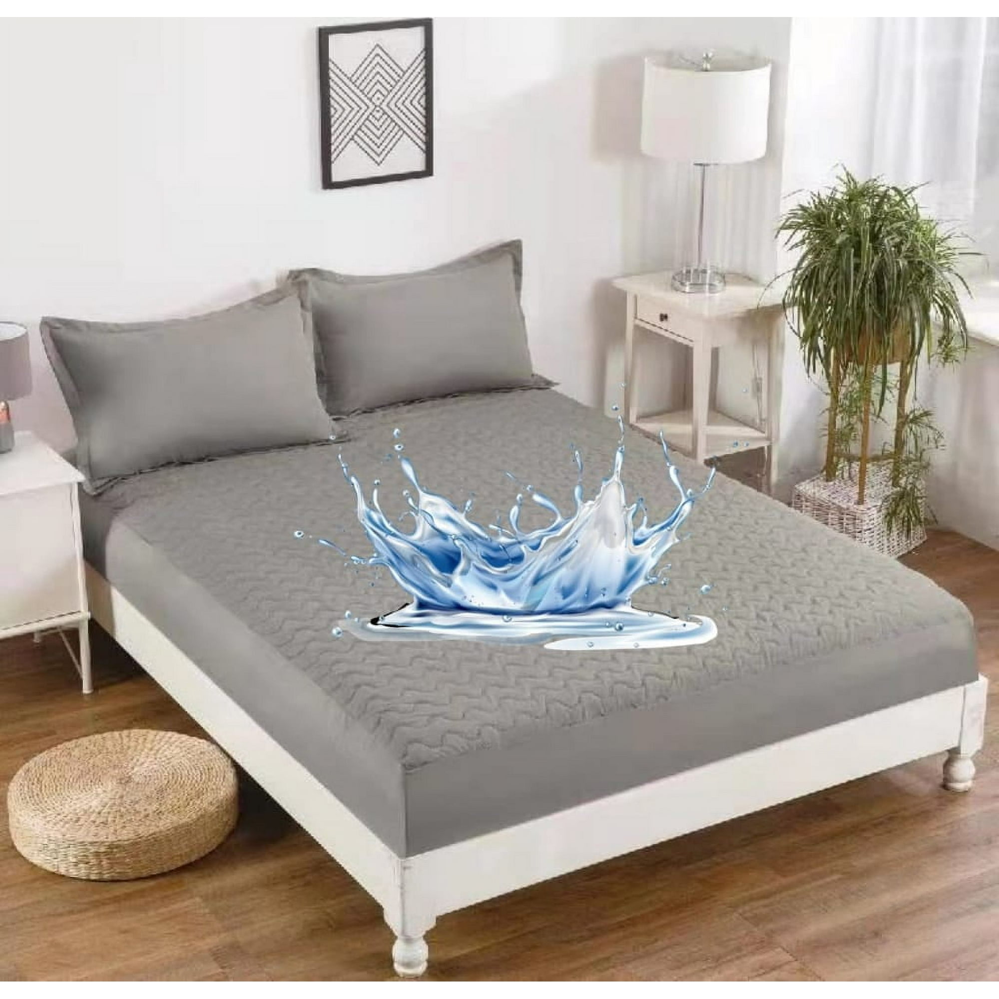 Aladdins Shop - Cubrecolchon Forro Impermeable Para Cama King Color Gris