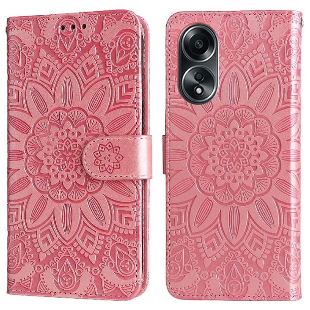 Funda tipo cartera FOXDOCK para OPPO A58 4G , diseño girasol en relieve, cuero PU, cierre magnético, soporte y tarjetero