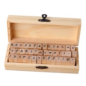 Bothyi - Alfabeto De Madera Letras Sellos Álbum Sello De Goma Multiusos Con Caja Cursiva